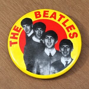 Vintage The Beatles Pinback Button – Yellow & Red Fab Four (2.25”)